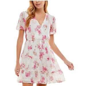 City Studios Tiered Elastic Waist Pink Floral Dress Size Medium